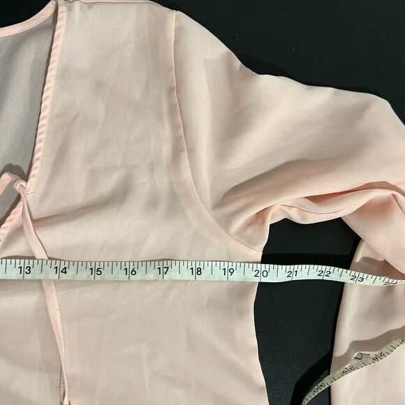 Abercrombie & Fitch Pink Lace Up Neck Long Bell Sleeve Top Womens Medium Sheer - Picture 9 of 12